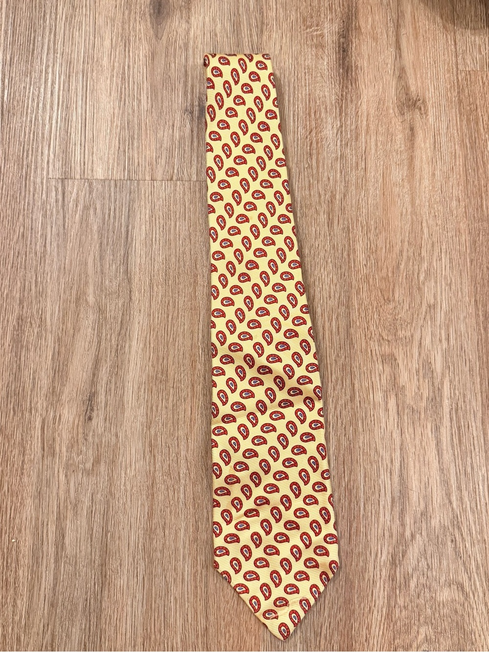 Vintage 90s Polo Ralph Lauren 100% Silk Tie Yellow Red Paisley Hand Made USA